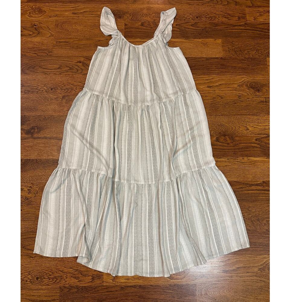 Ecothreads Tiered Maxi Dress Women’s Medium Gray White Stripe NWT Summer Dress